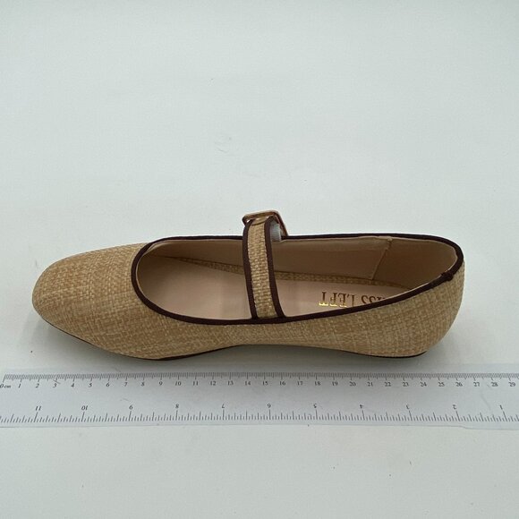 Miss Left Beige Braid Comfort Buckle Strap Mary Janes Round Toe Ballet Flats - Picture 2 of 8